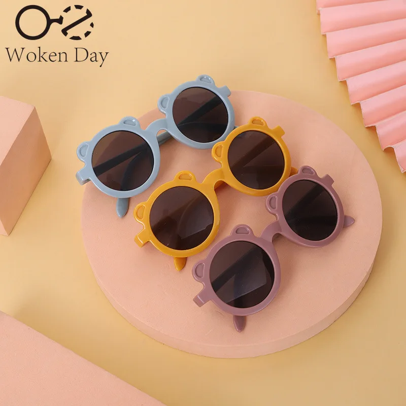Girls Boys Cute Bear Cartoon Sunglasses UV400 Children Retro Round Frame Sunglasses Outdoor Eyewear Baby Shade Glasses