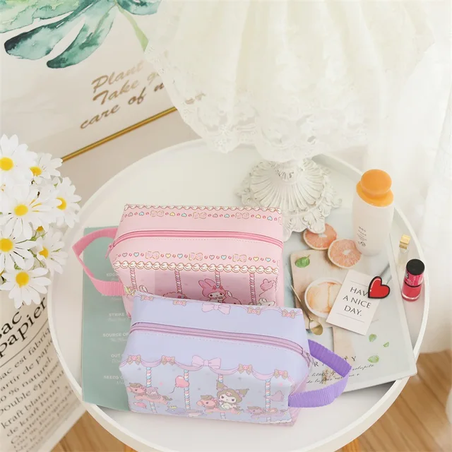Cartoon Sanrios Anime Check Large-capacity Cosmetic Bag Clutch Bag Ladies Travel Multi-function Durable PU Zipper Storage Bag 2