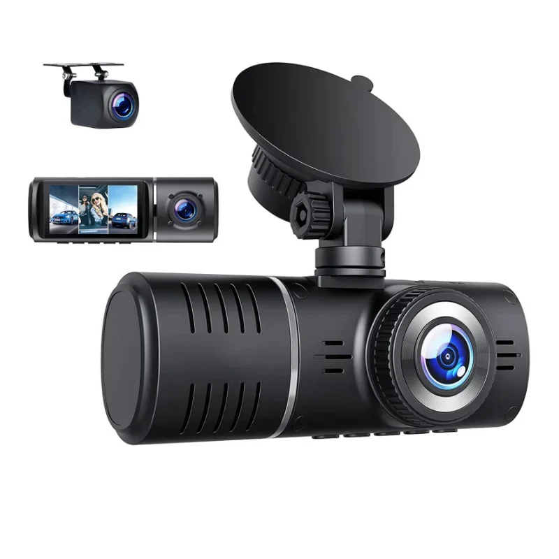 3 Channel Dash Cam Front And Rear Inside Car Camera 2.45 Inch 1080P+720P+720P   For Cars Driving Recorder W/IR Night banggood kl201 1080p car camera android ios control wdr wifi driving recorder night vision car dvr dash cam loop cycle recording