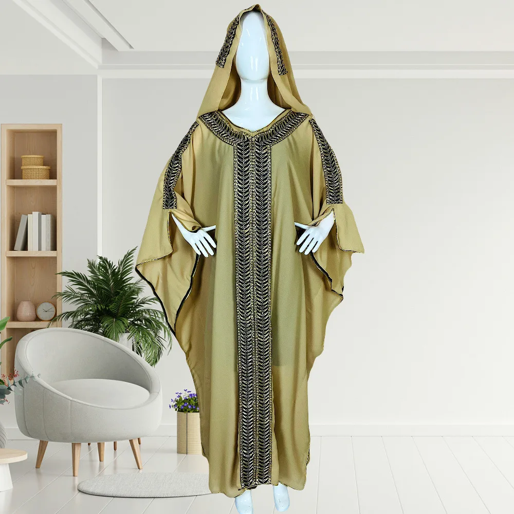 

New Hooded Abaya Women Muslim Evening Party Maxi Dress Marocain Kaftan Dubai Turkish Robe Ramadan Boubou Dashiki African Dresses