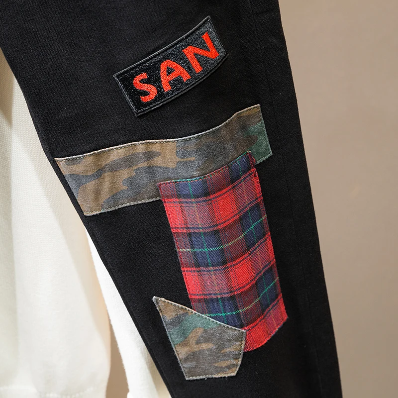 Tide light luxury new MEN'S jeans splicing patch slim straight heavy embroidery plump handsome personality elastic casual denim