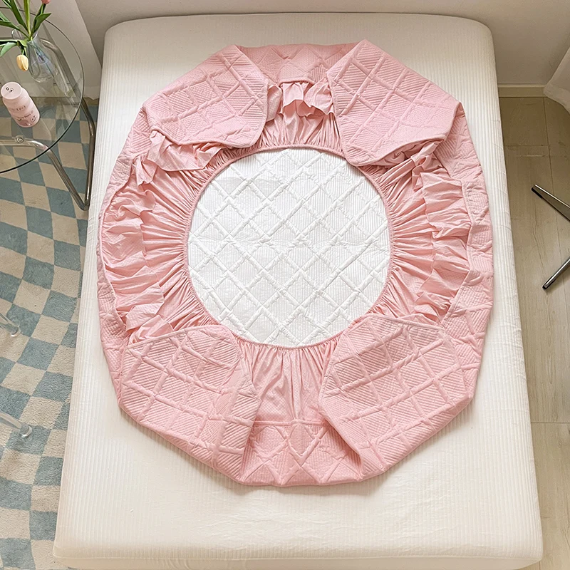 100% Waterproof Super Nordic Thick and Warm Fitted Sheet with Elastic Bands Princess Waterproof Bed Skirt Pink Mattress Covers 3