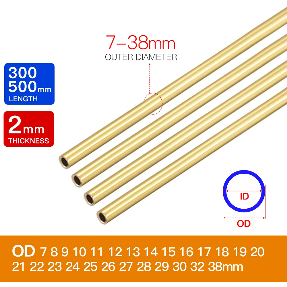 Messingrohr 2mm Wandstärke 7-40mm Außendurchmesser Messingröhre 300mm 500mm Länge Gerades Rohr Außendurchmesser Modellierungsstab Schneiden DIY – Detail 1