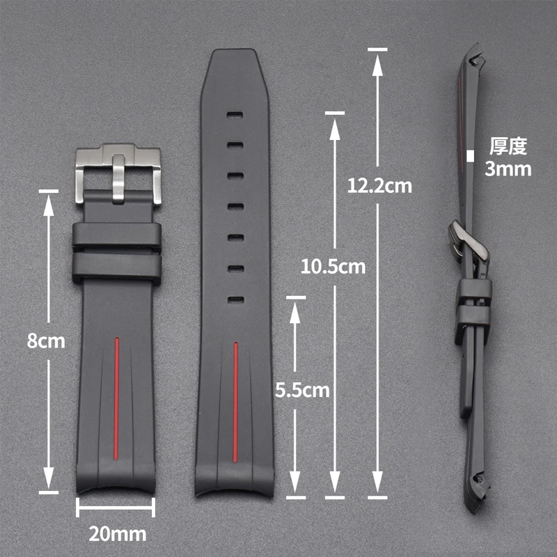 20mm Curved End Waterproof Rubber Sports Watch Strap