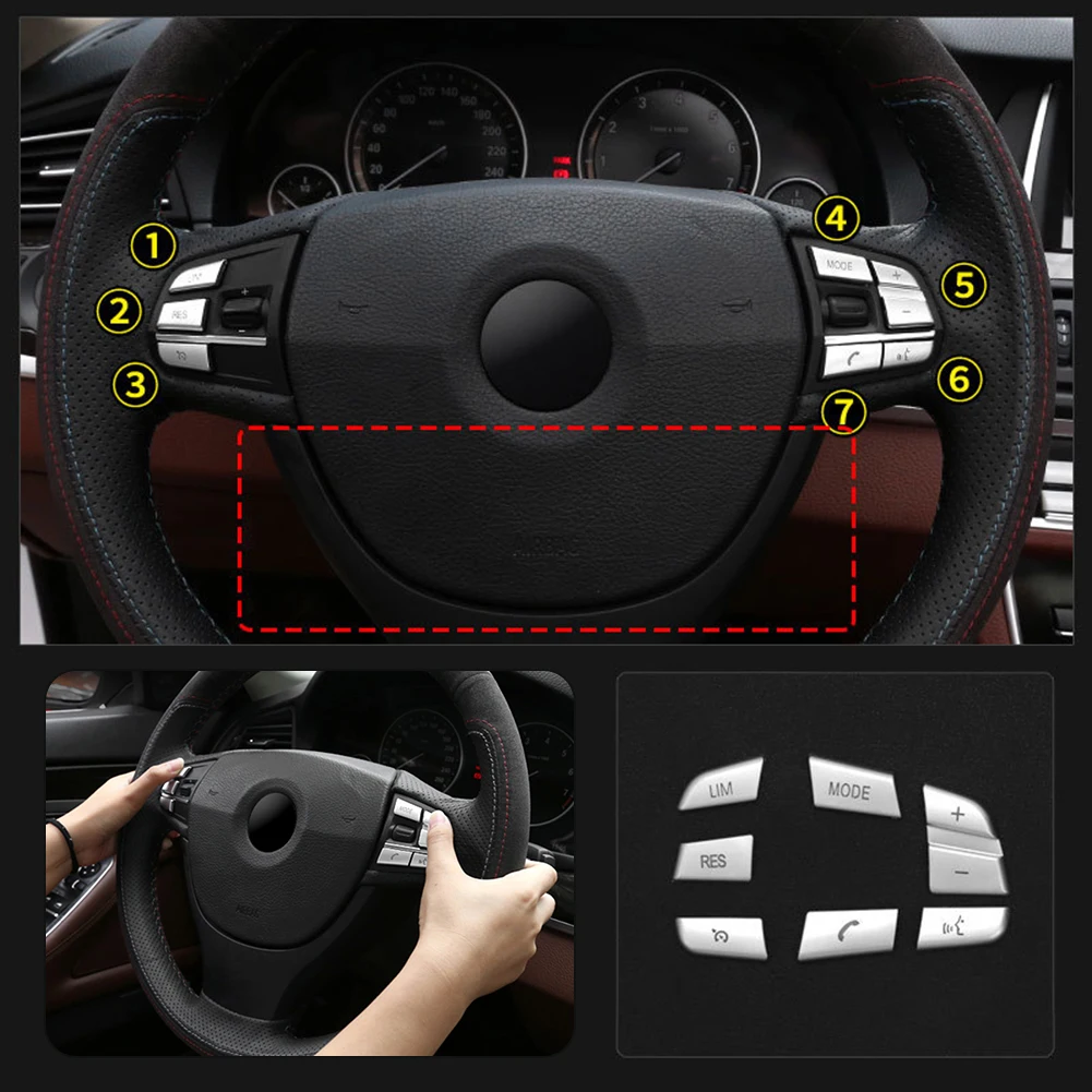 

1 Set Of Car Chrome Steering Wheel Button Cover Trim Silver Dut-proof Interior Trim For BMW 5 6 7 GT F01 F02 F06 F07 F10 F12
