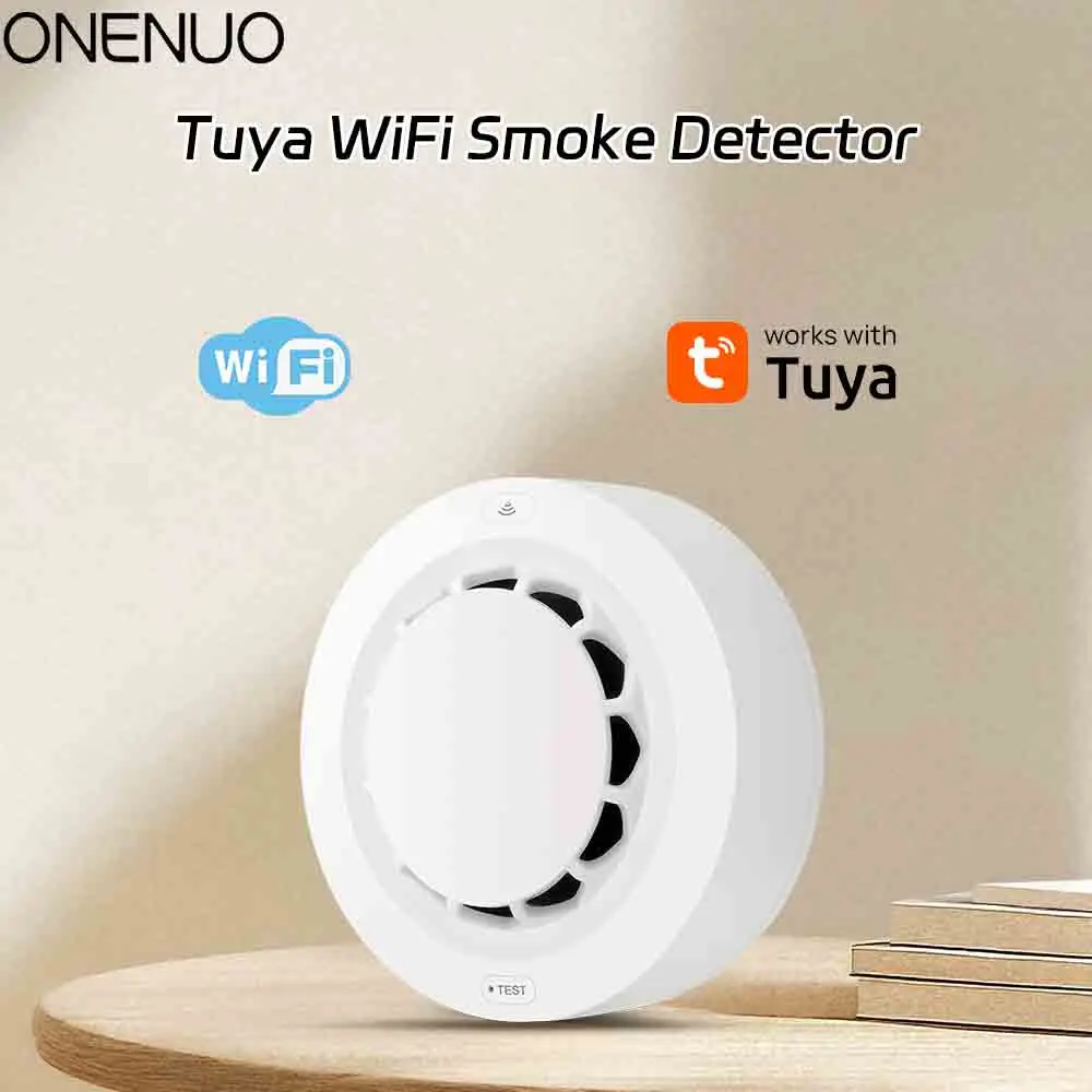WiFi เซ็นเซอร์ควัน Tuya เครื่องตรวจจับควัน Photoelectric Sensor Fire Alarm Home Kitchen Security System ทํางานร่วมกับ Smart Life APP 1