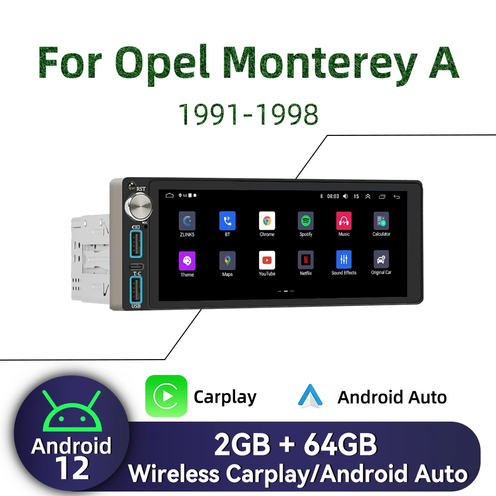 

Мультимедийный экран Carplay 6,86 дюйма, 1 Din, Android, автомобильное радио для Opel Monterey A 1991-1998, головное устройство, Авторадио, стерео, GPS-навигация