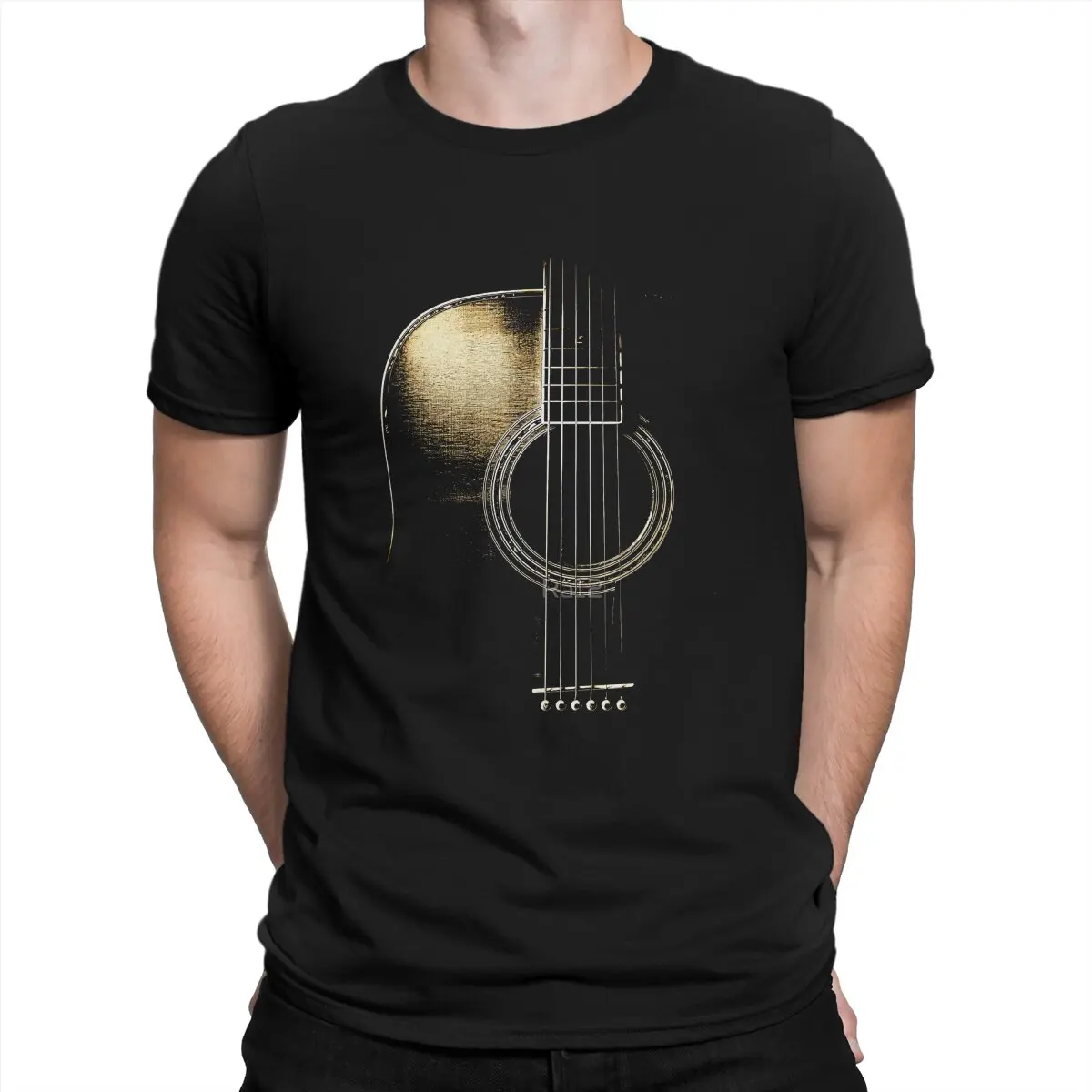 

Acoustic Guitar Lite Classic T-Shirt for Men Bass Guitar Rock Music Awesome 100% Cotton Tee Shirt Crewneck Short Sleeve T Shirt