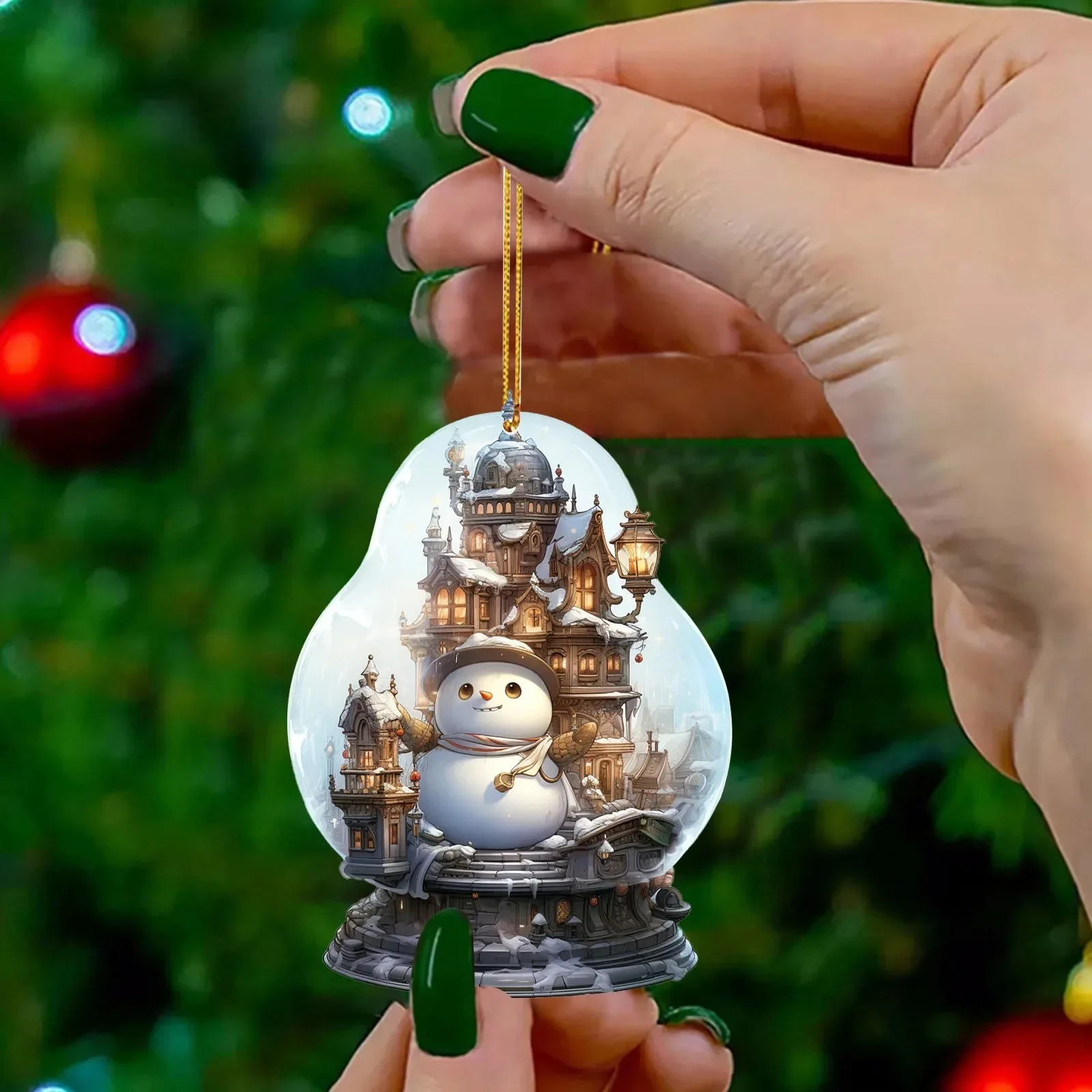 Christmas tree pendant Xmas snowman 2D acrylic glass ball ornament unique style snowflake decoration exquisite sphere pendant