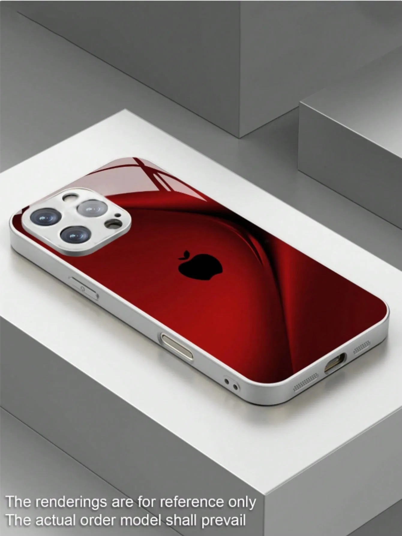 Plating Silver Red Apple Toughened Glass Design Phone Case