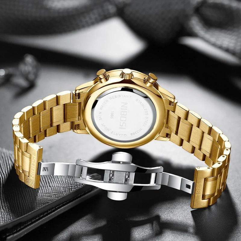 NIBOSI New Mens Watches Top Brand Luxury Sport Military Men Watch Stainless Steel Chronograph Quartz Wrist Watches Male Clock