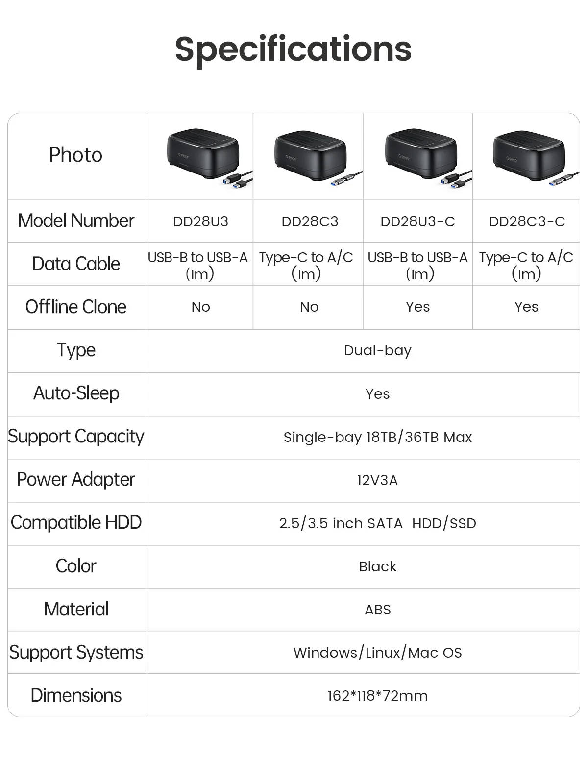 5Gbps Tipo-C HDD Docking Station com 12V