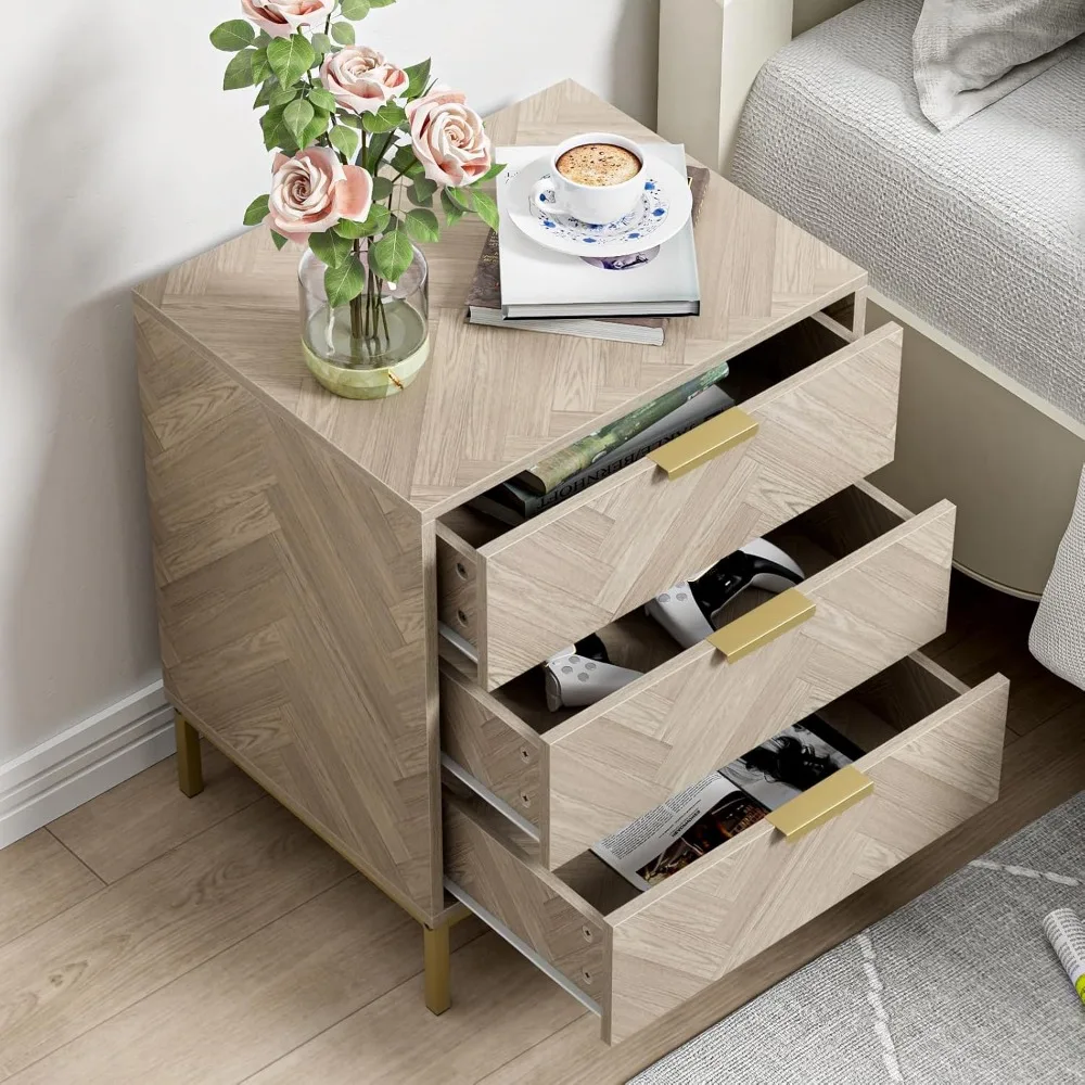 3 Drawer Nightstand for Bedroom, Modern Wood Nightstand Square Bedside Table End Table with Storage for Bedroom Room