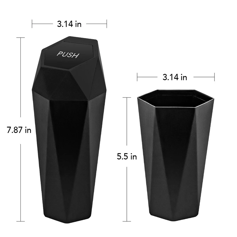T84C-2X Car Trash Can With Lid Portable Vehicle Auto Car Garbage Can Mini Garbage Bin For Car, Home, Office Black