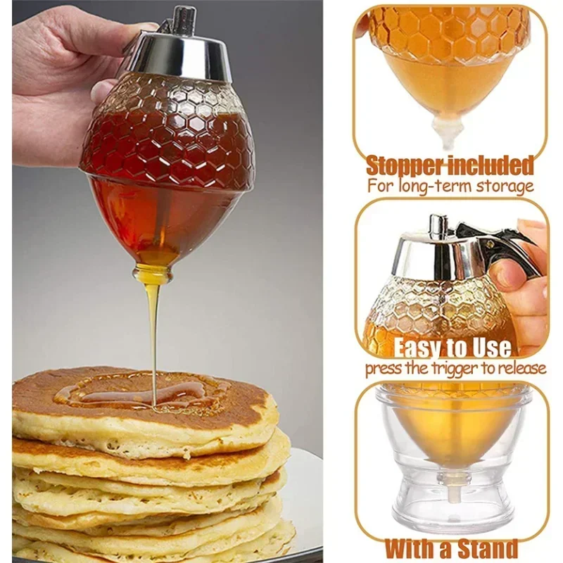 Squeeze Bottle Honey Jar Bee Drip Dispenser Kettle Storage Pot Stand Juice Syrup Cup Food Storage Container Kitchen Accessories