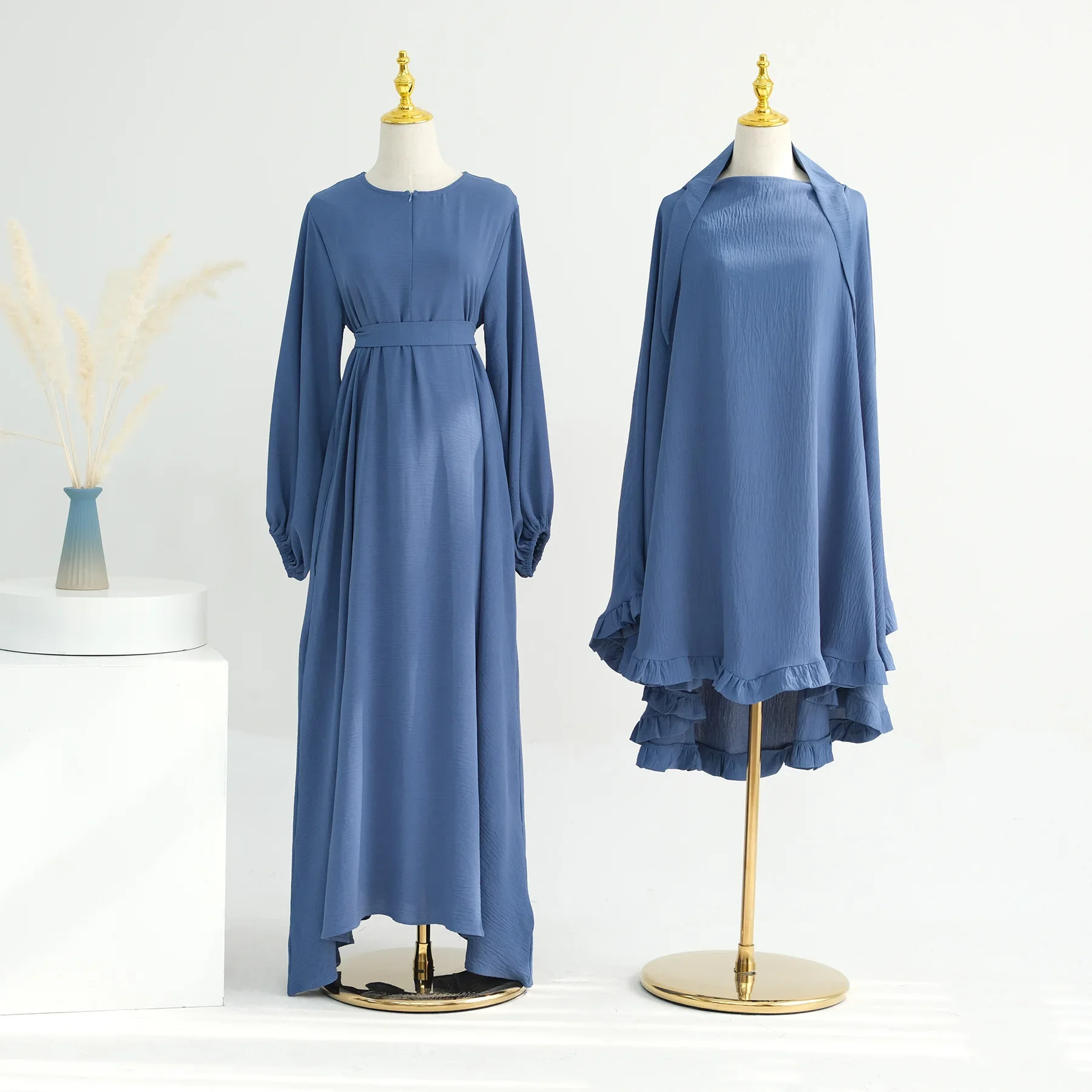 Ramadan Prayer Abaya Dress and Khimar Sets for Muslim Women 2024 New Abayas Dubai Luxury 2 Piece Jilbabs Turkey Islam Clothing