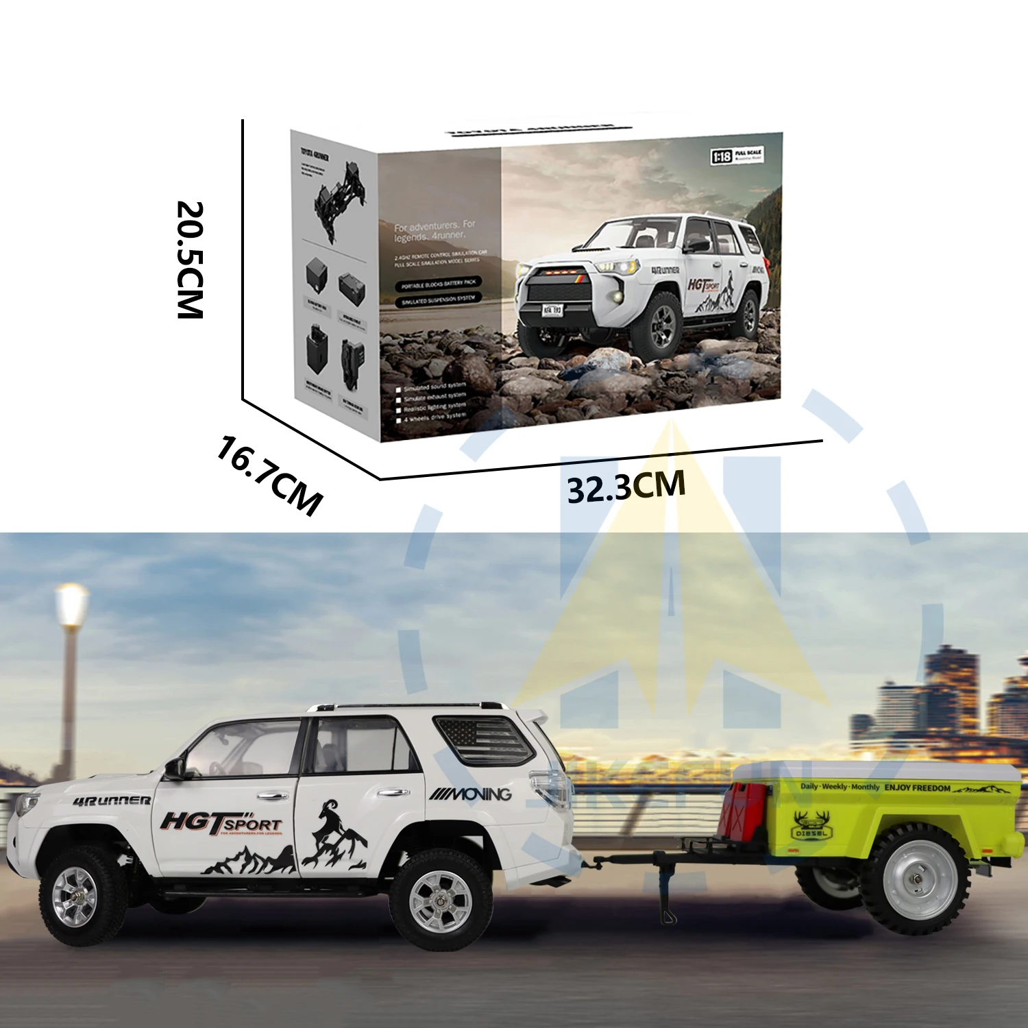 1/18 RC Car HG4-52 High Simulation Electric Model with Static Lights Smoke Sound Effects 4WD Remote Control Car Toys for Adults 6