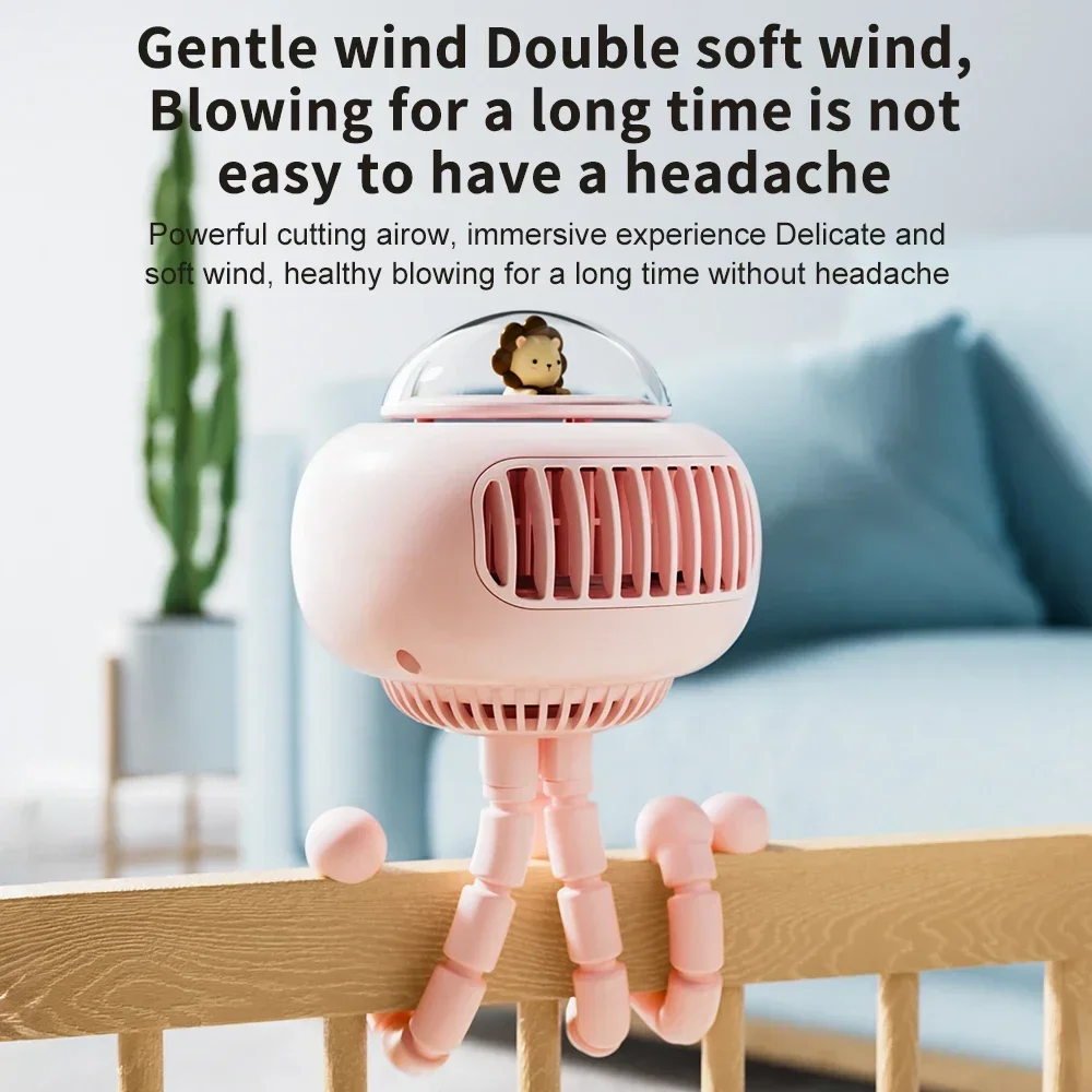 Mini Stroller Fan, Automatic Oscillating Fan, 1200mAh Battery Powered Portable Fan, 3-Speed Flexible Tripod Clip-On Fan for Car