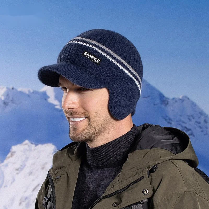 2023 Nieuwe Hot Selling 9156 Winter Pluche Trui Hoed Outdoor Koude Bescherming Gehoorbescherming Baseball Hoed Heren Warme gebreide Wollen Hoed_voghion.com