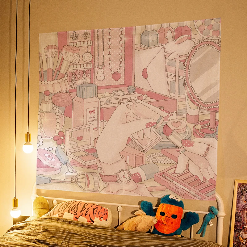 Tapestry Decorations Kawaii Room Decor Ins Girl Heart Bedroom Background Cloth Wall Cloth Tapestry Bedside Decoration Painting Aesthetic Room Decor