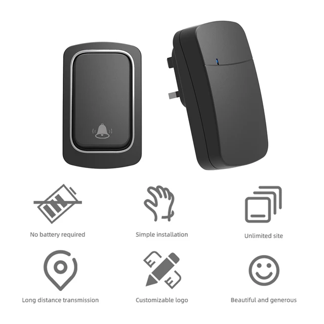 1 set Black Wireless Door Bell, LIKEPAI NEW Mini Waterproof