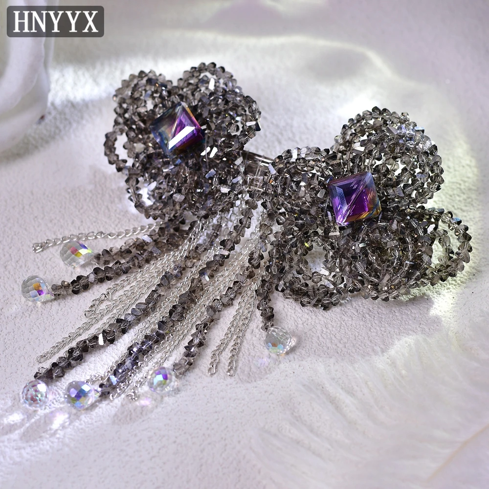 HNYYX Crystal Hair Clips Long Tassel Flower Hairpin Luxury Hair Piece Wedding Hair Accessories Party Tiara Vintage Headwear A68
