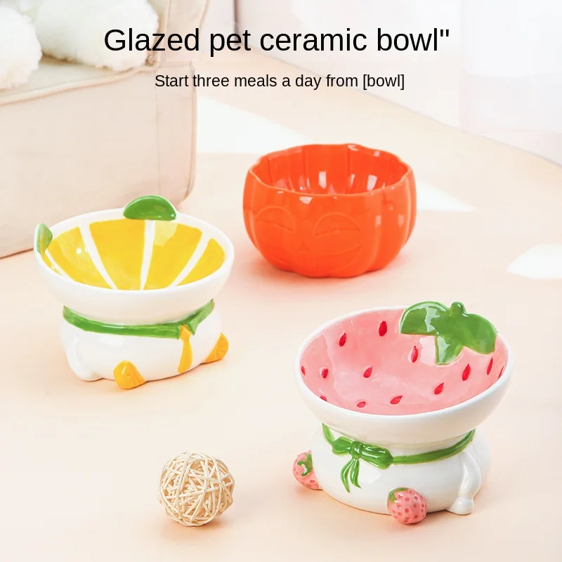 

Cat Ceramic Bowl Raised Pet 15° Tilted Food Water Feeders Small Dogs Drinking Eating Accessories Cats Puppy Elevated Bowls