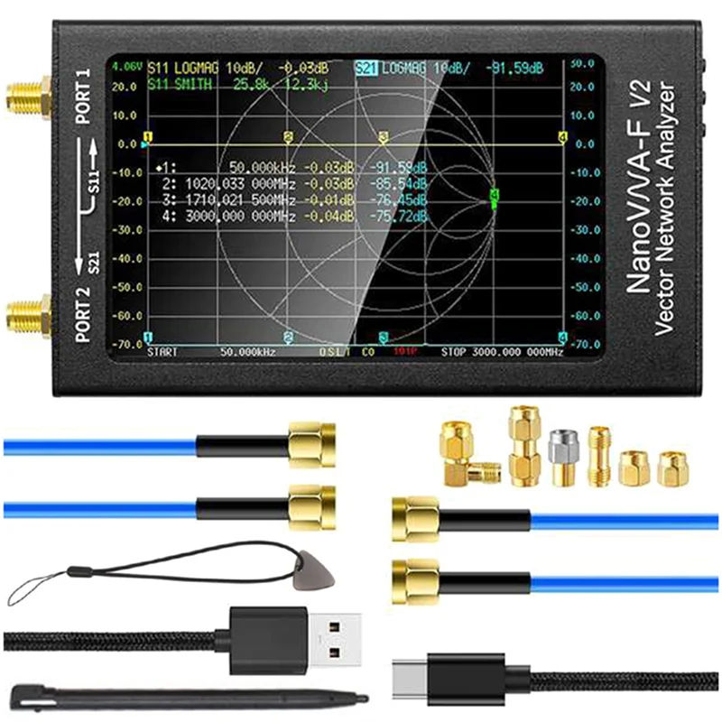 Antenna Analyzer NanoVNA-F V2 Vector Network Analyzer 50KHz-3GHz Antenna Analyzer HF VHF UHF VNA with 5000MAh-Measuring S Parameters