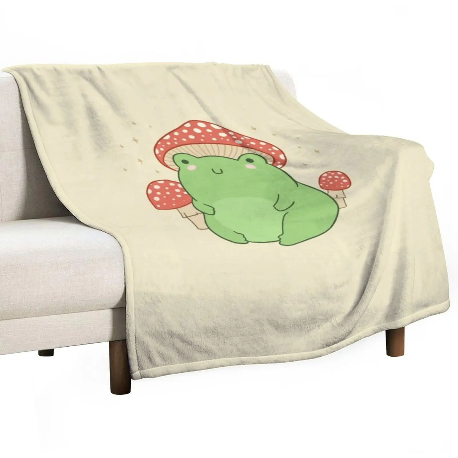 Rana Kawaii Con Cappello A Fungo E Toadstools - Cottagecore Estetico Froggy - Chubby Amita Muscaria Coperta A Tema Foresta