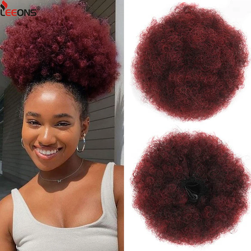 Sintético Curto Afro Kinky Curly Hairpieces, Drawstring