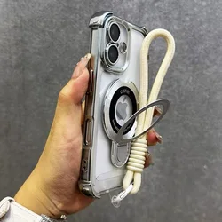 Shockproof Magnetic Bracket Lanyard Transparent Phone Case for POCO C85 4G 171MM (Silver)
