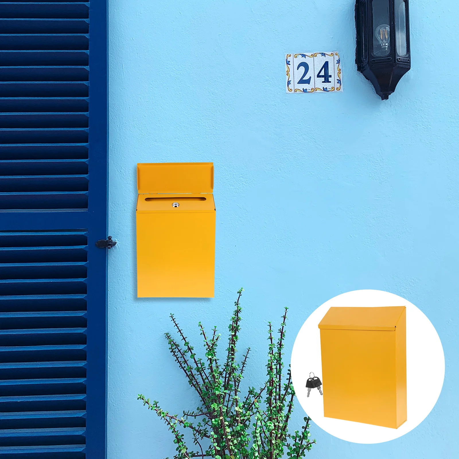 

1pc European Style Creative Letter Box Iron Mailbox Post Box Mailbox (Yellow)