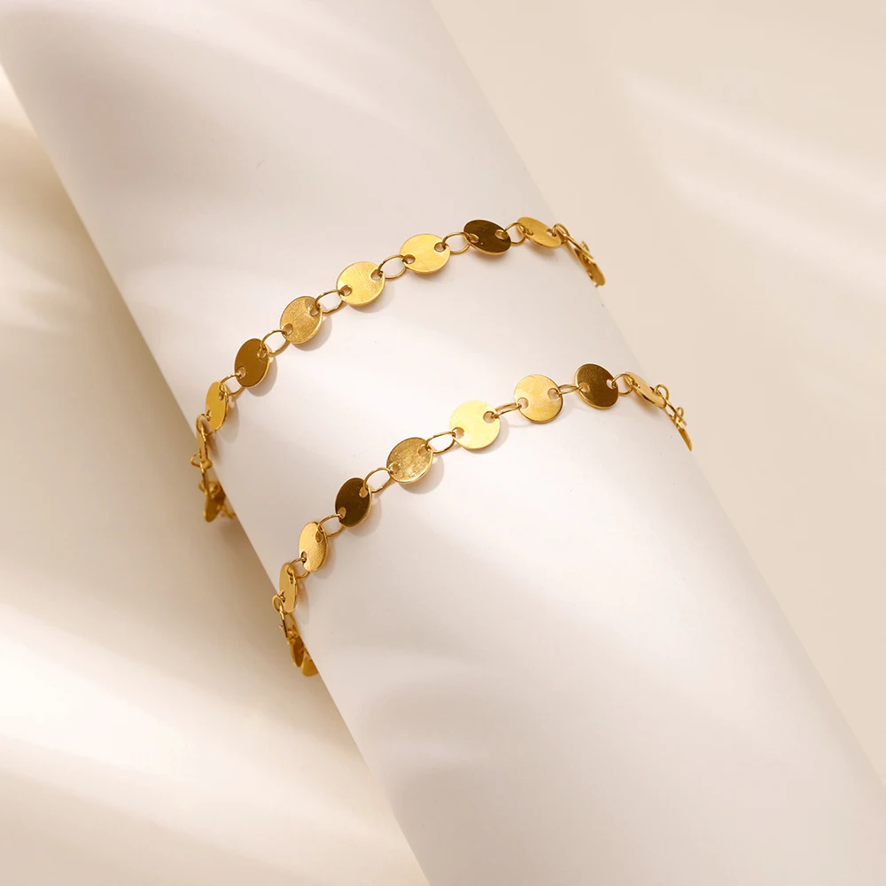 Stainless Steel Double Hole Disk Anklets For Women