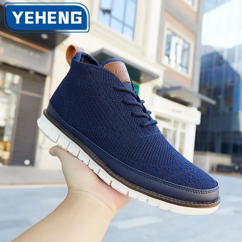 

New Spring Autumn Men Casual Sneakers Brogue Ankle Boots Mesh Soft Light Breathable Outdoor Flat Shoes Comfortable Casual Shoes