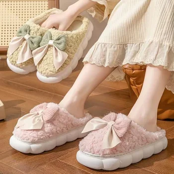 Women's thick-soled plush slippers for indoor outdoor use, non-slip warm fuzzy house shoes with soft fleece, slippers daily wear 1