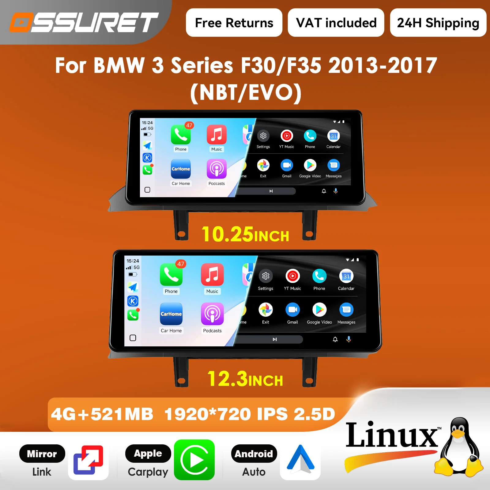 Radio para coche con Carplay Linux 5.4, 1920*720, para BMW Serie 3 F30 F35 2013-2019 NBT EVO, reproductor multimedia de vídeo T113-i, doble núcleo, USB, BT, Mirror Link, unidad principal de 10.25/12.3 pulgadas. 1