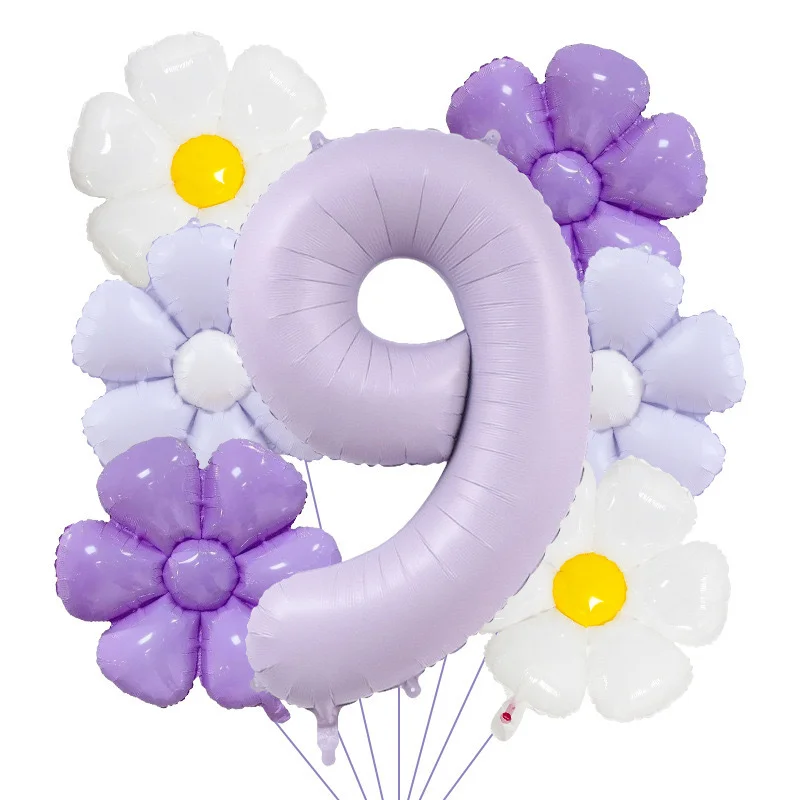 7 Teile/satz 40 Zoll Marca Lila Digitale Gänseblümchen Ballon Set Blume Aluminium Folie Ballon für Geburtstag Dusche Jahrestag Dekoration – Detail 12
