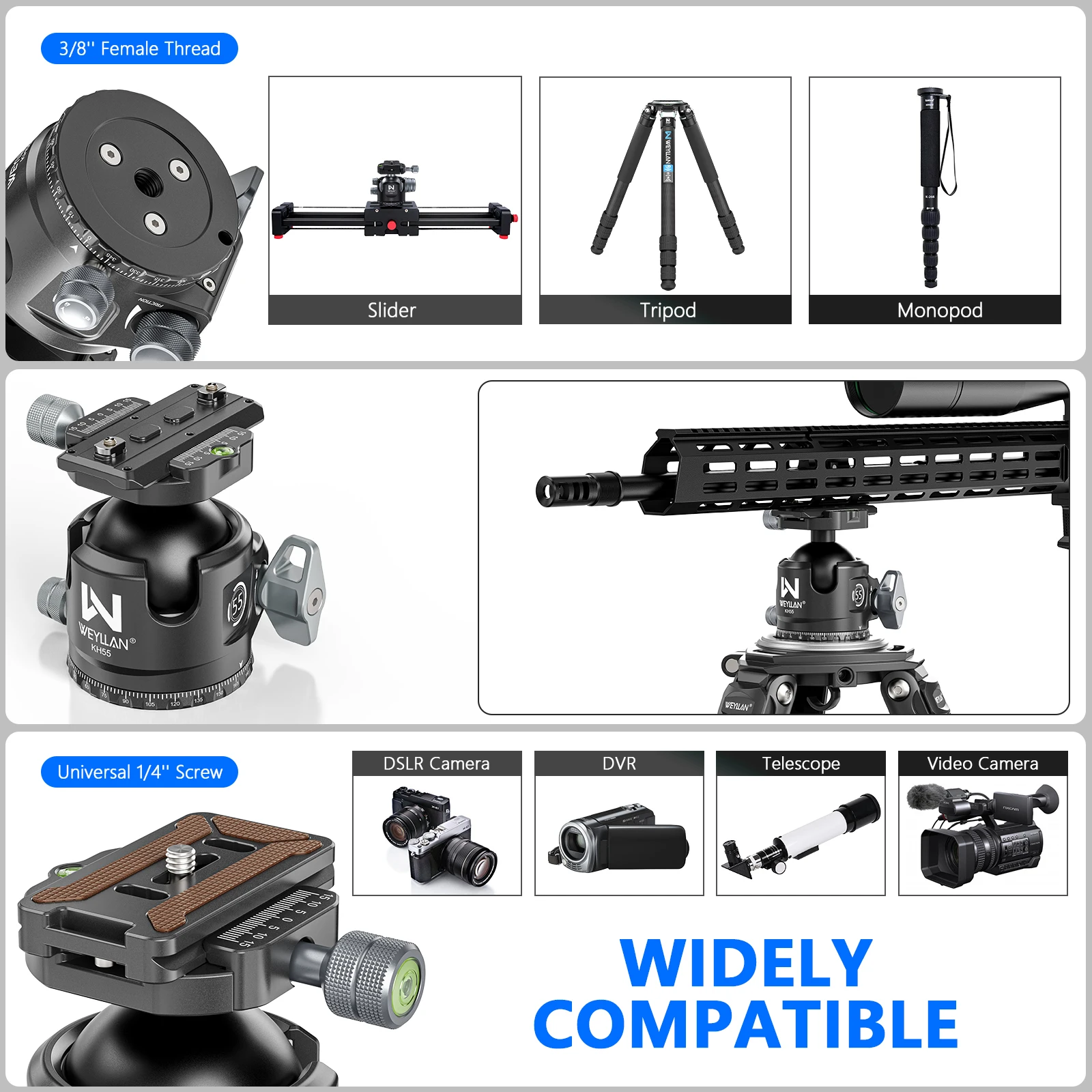 KH55 55mm Low Profile Ball Head Closed-Body Heavy Duty Tripod Head With Mlok Arc