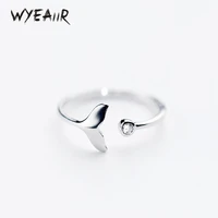 WYEAIIR 925 Sterling Silver Mermaid Fish Tail Whale Cute Sweet Literary Resizable Opening Ring For Women Luxury Jewelry 1