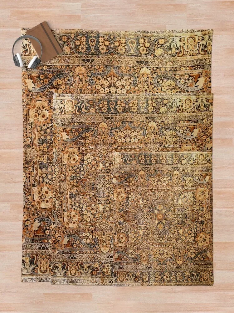 Antique Persian Kirman Rug Print Throw Blanket Fluffy Shaggy Thins for winter Furry Flannel Blankets