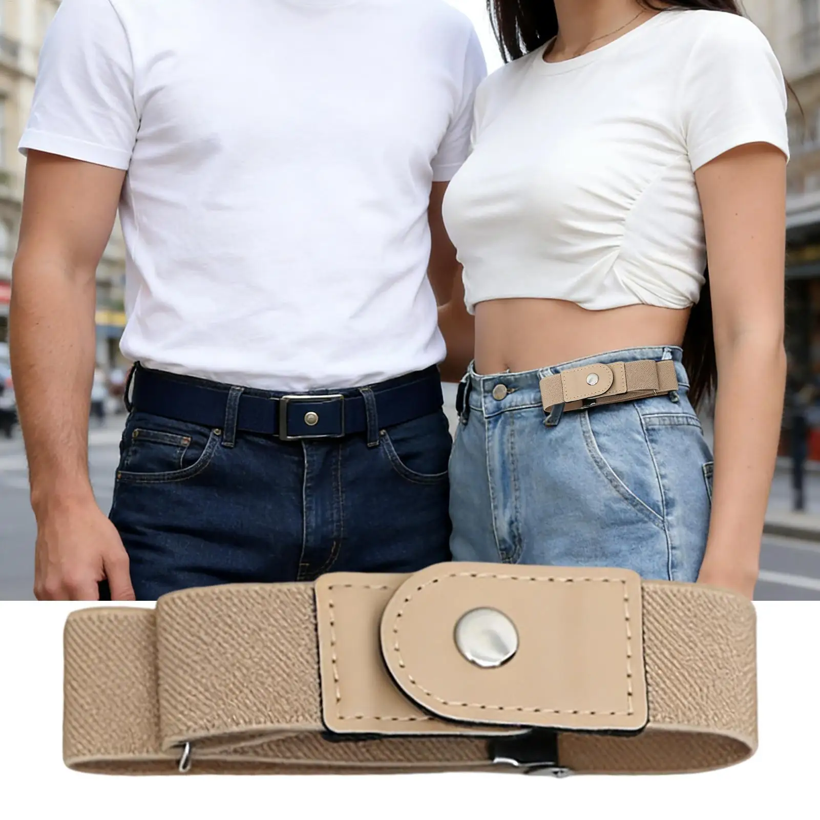 1 Paar elastischer Gürtel ohne Schnalle, dehnbarer, verstellbarer Bund für Damen und Herren, Jeans, Hosen, Kleider, Freizeitmode – Detail 7