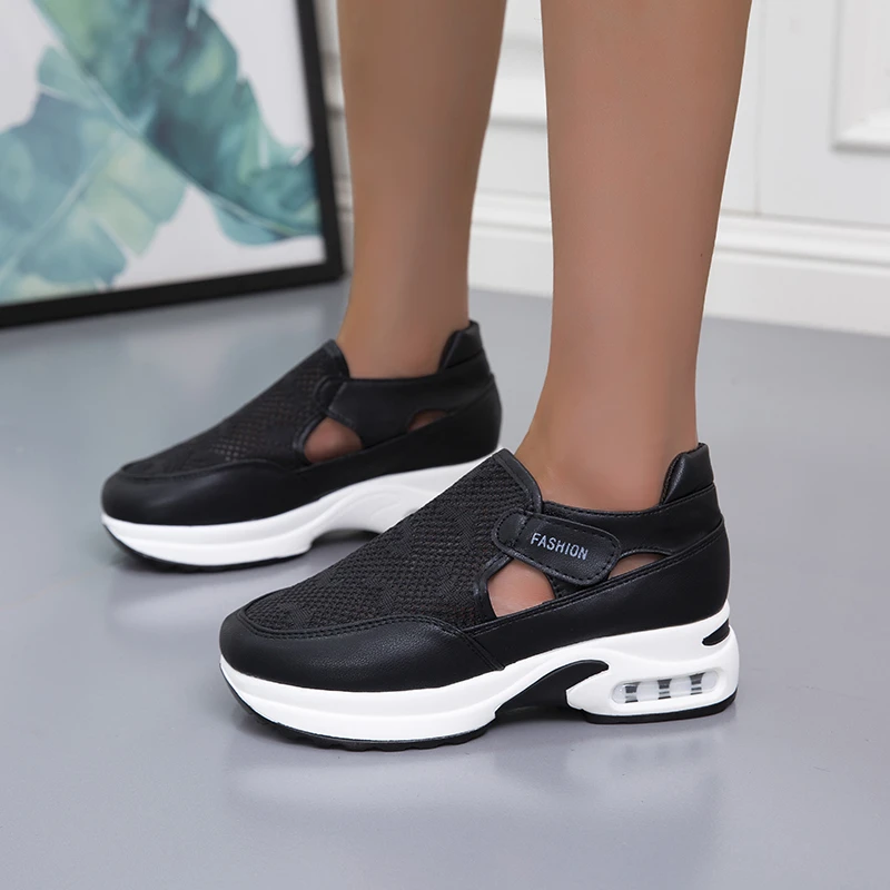 

New Women Fashion Vulcanized Sneakers Platform Solid Color Flats Ladies Shoes Casual Breathable Wedges Ladies Walking Sneakers