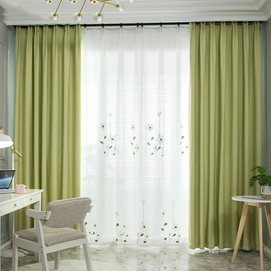 Pastorale foglie verdi tende cotone lino ricamato Tulle trasparente tende  da cucina per soggiorno camera da letto finestra tende in Voile - AliExpress