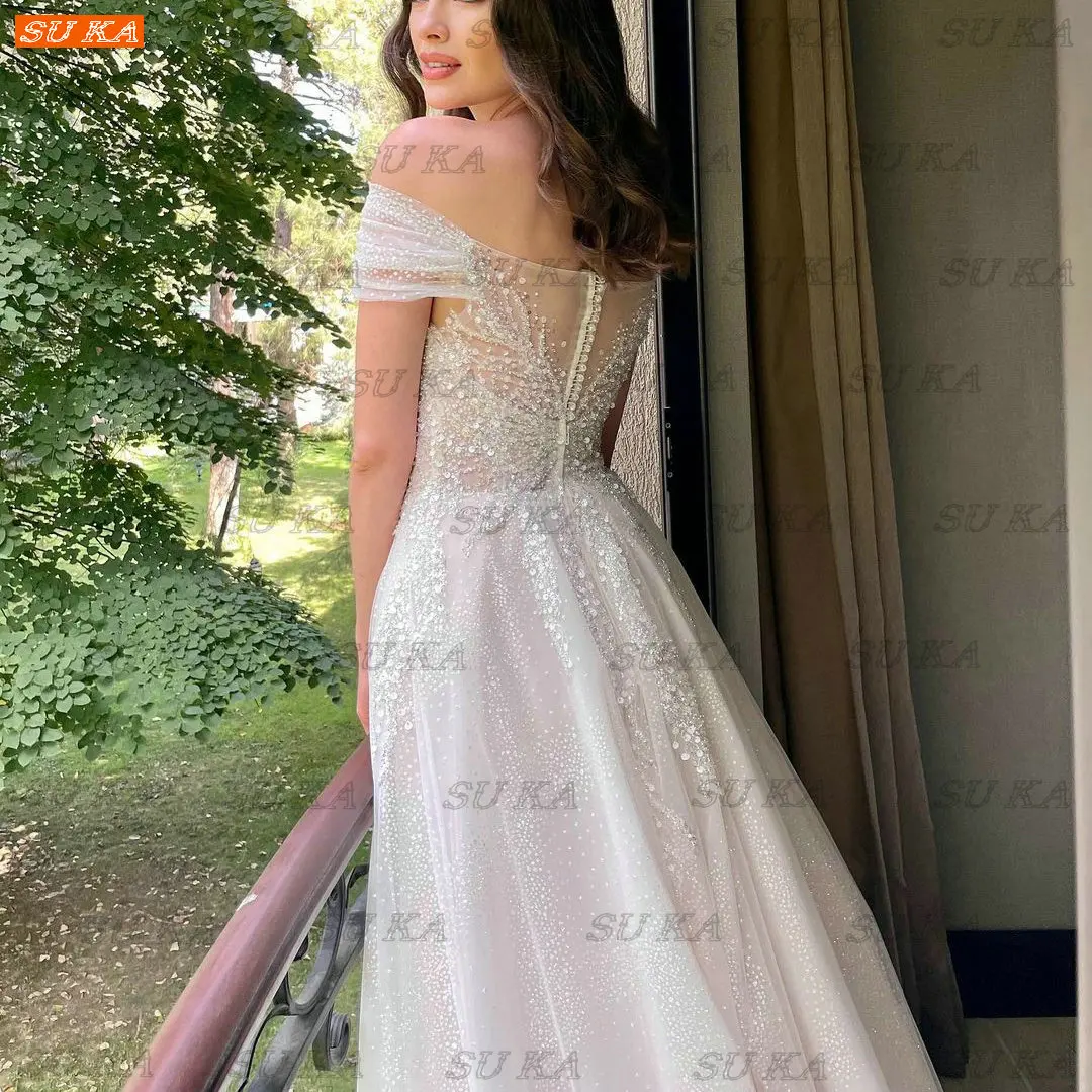 dresses for wedding Boho Beading Wedding Gown 2022 Ivory Vestido De Novia A Line Tulle White Abito Da Sposa Appliqued Custom Made Sexy Bride Dresses second hand wedding dresses