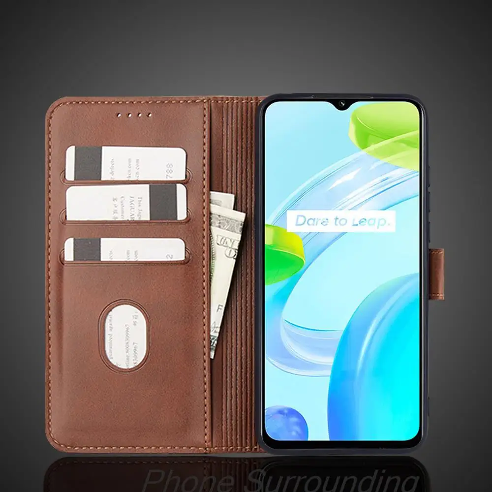 Realme C30 케이스 지갑 플립 커버 가죽 케이스 OPPO Realme C30 Pu 가죽 전화 가방 보호용 홀스터 Fundas Coque