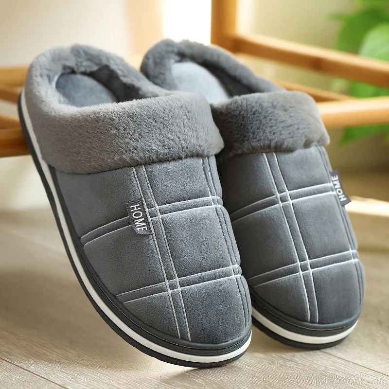 Men's Plaid Warm & Soft Non-Slip House Slippers with Sturdy Sole