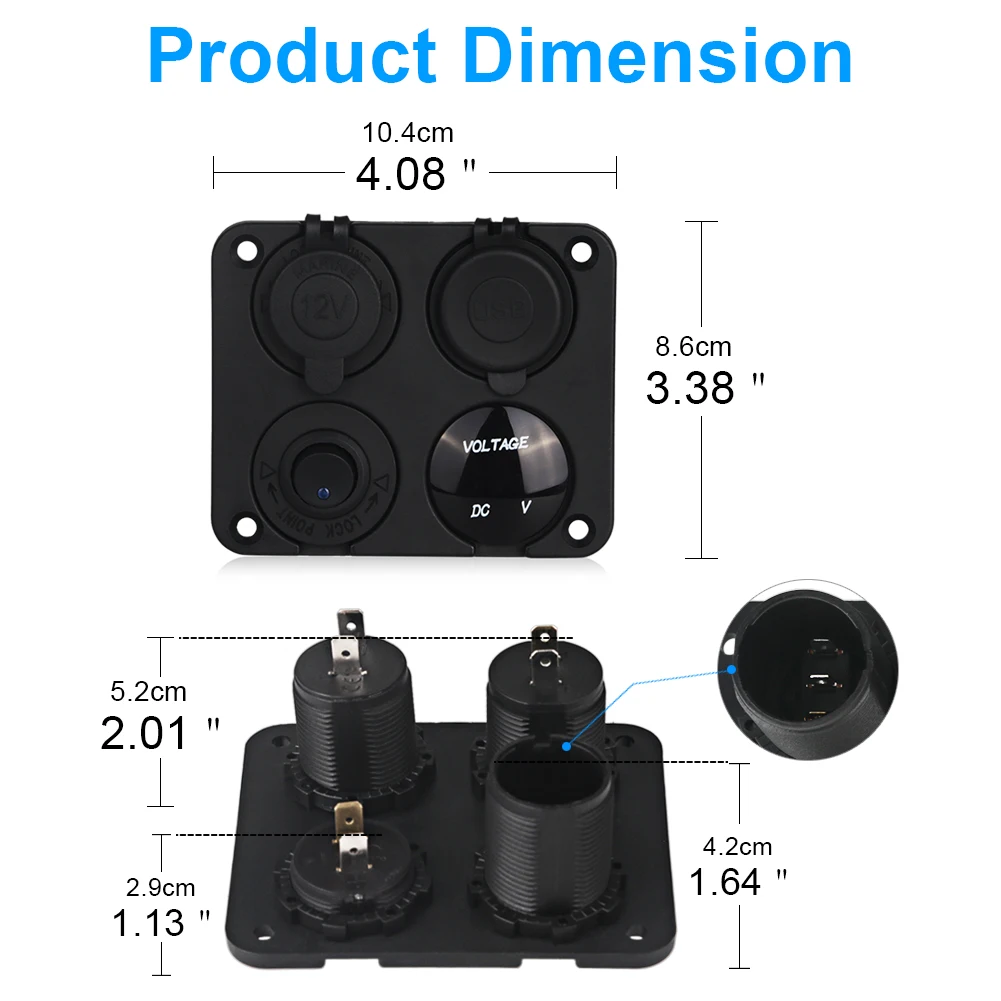 4 in 1 스위치 패널 담배 라이터, 듀얼 USB 충전기, ON-OFF 스위치, 로커 스위치 디지털 전압계, 자동차 보트 해양 트럭용