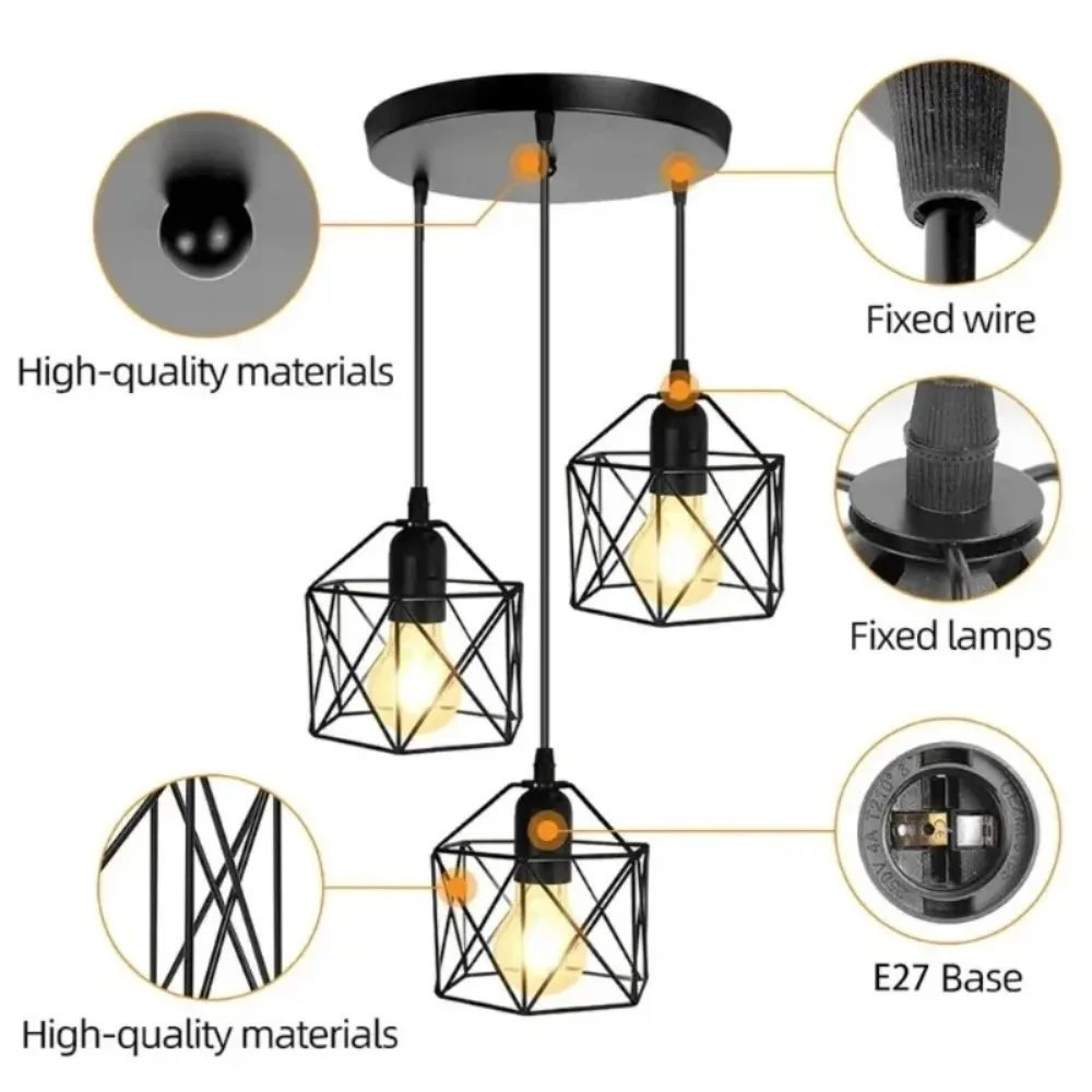 1/3 Heads Industrial Pendant Light Black Minimalist Hanging Lamp, Adjustable Ceiling Light for Kitchen Island Bedroom