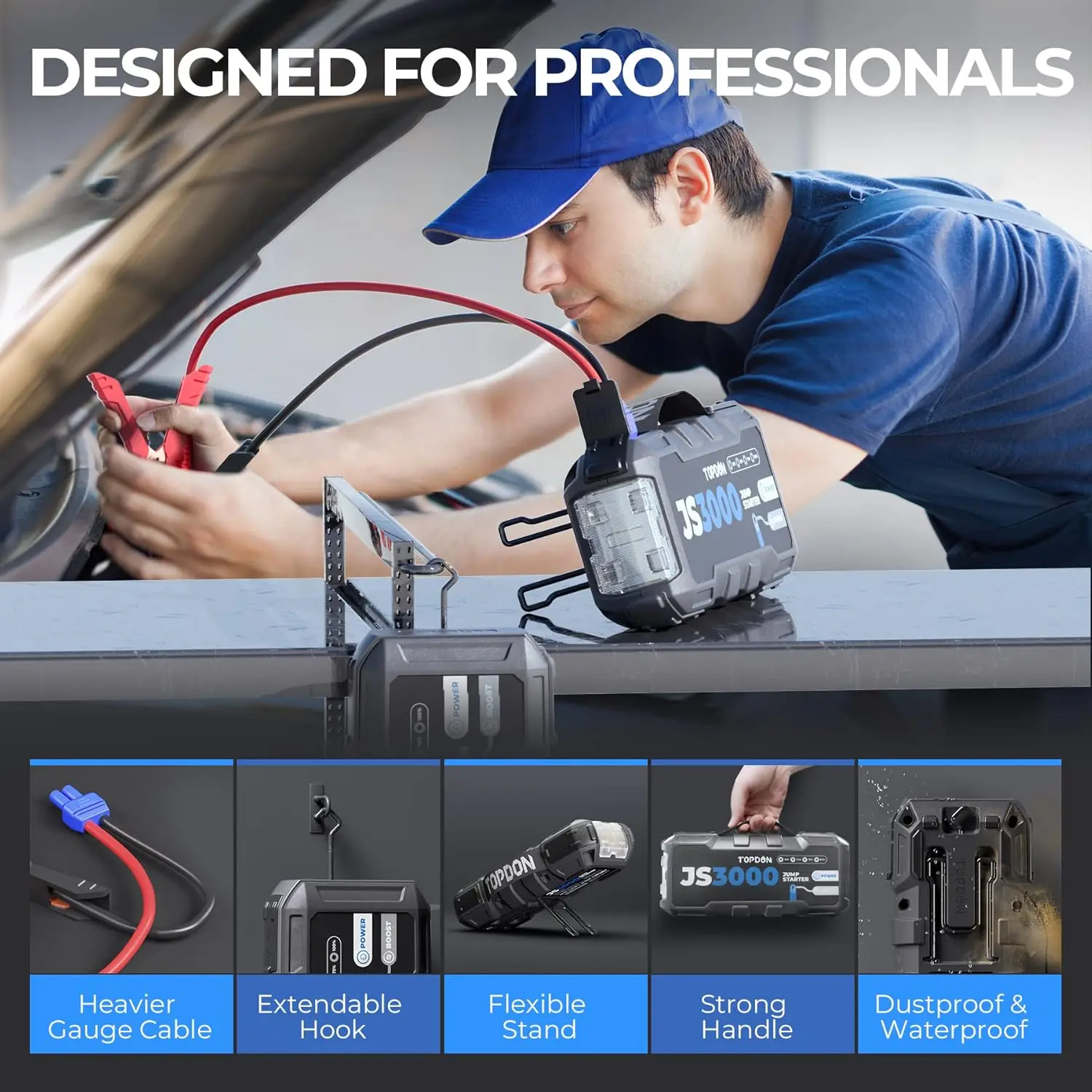 Car Jump Starter Jump Starter Topdon JS3000 3000A Car Jump Starter Power Bank 12V Car Starting Device 24000Mah Battery Jump Start for Booster