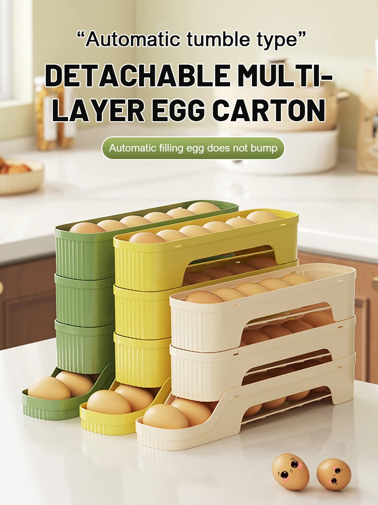 4Layers Fridge Egg Storage Box Automatic Rolling Eggs Holder Rack Ladder Style Refrigerator Eggs Dispenser Egg Organizer Holder 3